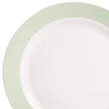 Load image into Gallery viewer, &quot; OCCASIONS &quot; 240 Plates Pack,(120 Guests) Heavyweight Wedding Party Disposable Plastic Plates -120x10.25&#39;&#39; Dinner + 120x7.5&#39;&#39; Salad/Dessert (Rio Collection White &amp; Pearled Green)
