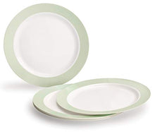 Load image into Gallery viewer, &quot; OCCASIONS &quot; 240 Plates Pack,(120 Guests) Heavyweight Wedding Party Disposable Plastic Plates -120x10.25&#39;&#39; Dinner + 120x7.5&#39;&#39; Salad/Dessert (Rio Collection White &amp; Pearled Green)
