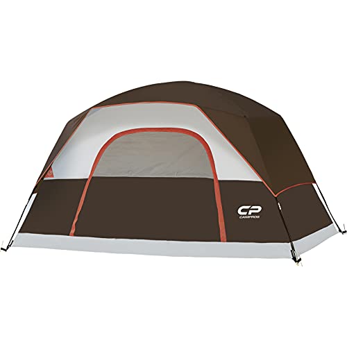 CAMPROS Tent 6 Person-Camping-Tents, Waterproof Windproof Family Dome Tent with Top Rainfly, Large Mesh Windows, Double Layer, Easy Set Up, Portable with Carry Bag - Brown