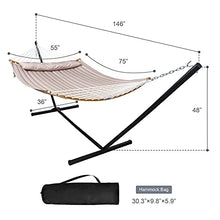 Load image into Gallery viewer, Mansion Home Hammock with Stand, Foldable Curved Bamboo Bar Hammock with Stand 2 Person Heavy Duty, Double Hammock with 12 FT Detachable Stand, Pillow &amp; Portable Carrying Bag, Heavy Duty 450lbs, Tan
