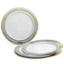 Load image into Gallery viewer, &quot; OCCASIONS&quot; 240 Plates Pack,(120 Guests) Premium Wedding Party Disposable Plastic Plates Set -120 x 10.25&#39;&#39; Dinner + 120 x 7.5&#39;&#39; Salad/Dessert (Scalloped in White/Blue &amp; Gold)
