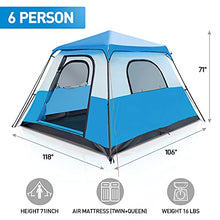 Load image into Gallery viewer, TOOCAPRO Camping Tent Instant Setup 6 Person Pop Up Tents Family Tent Waterproof Sturdy Double Layer Tent Four Season Tents 118*106*71 inch, Blue
