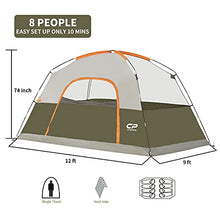 Load image into Gallery viewer, CAMPROS Tent 8 Person Camping-Tents, Waterproof Windproof Family Dome Tent with Top Rainfly, Large Mesh Windows, Double Layer, Easy Set Up, Portable with Carry Bag - Olive
