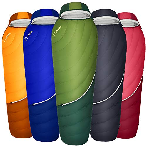 ATEPA XL Oversize Down Mummy Backpacking Lightweight Sleeping Bag for Adult, Large Wide Warm Weather Ultralight Waterproof Sleeping Bag with Compression Sack for Women, Men, Hiking, Camping, Green