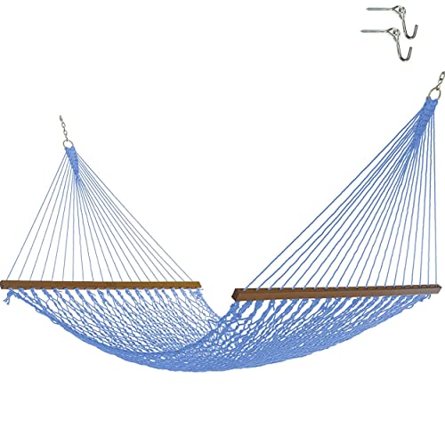 Nags Head Hammocks NH13CHB Double Coastal Blue Duracord Rope Hammock with Free Extension Chains & Tree Hooks, Handcrafted in The USA, Accommodates 2 People, 450 LB Weight Capacity, 13 ft. x 55 in.