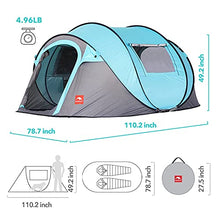 Load image into Gallery viewer, KOMMOT Instant Pop Up Tent for 4 Person, Upgraded Waterproof UV Resistant Portable Family Camping Tent, 2 Mesh Windows &amp;2 Double Layer Doors with Carry Bag, Blue &amp; Grey
